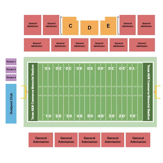 TEXAS AM COMMERCE MEMORIAL STADIUM FOOTBALL Seating Map Seating Chart