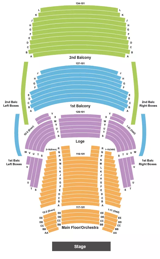 END STAGE NO PIT Seating Map Seating Chart