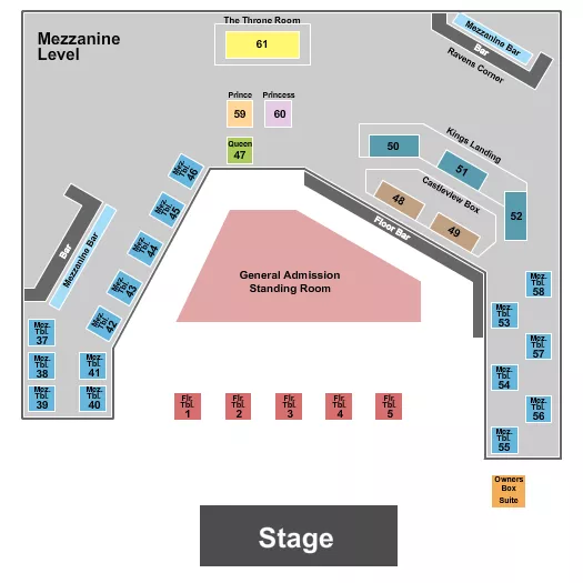 THE KING OF CLUBS COLUMBUS ENDSTAGE GA FLOOR Seating Map Seating Chart
