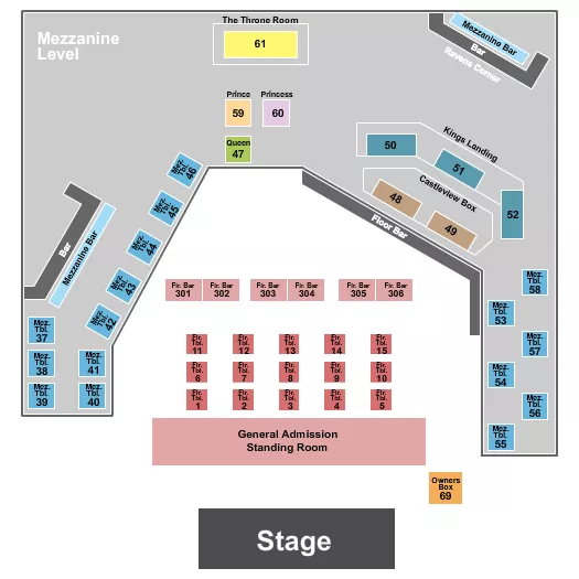 THE KING OF CLUBS COLUMBUS ENDSTAGE SRO TABLES 2 Seating Map Seating Chart