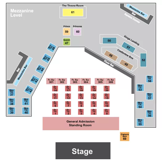 THE KING OF CLUBS COLUMBUS ENDSTAGE TABLES 4 Seating Map Seating Chart
