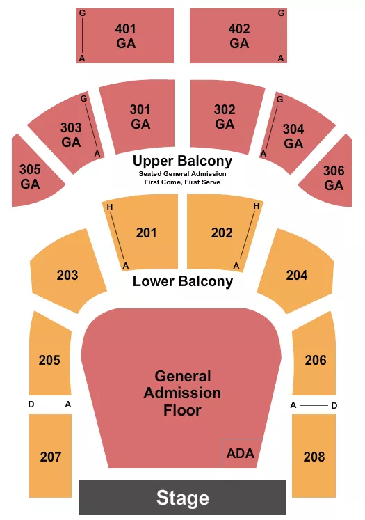 THE TABERNACLE GA GA FLR UP BALC RESV LOW BALC Seating Map Seating Chart