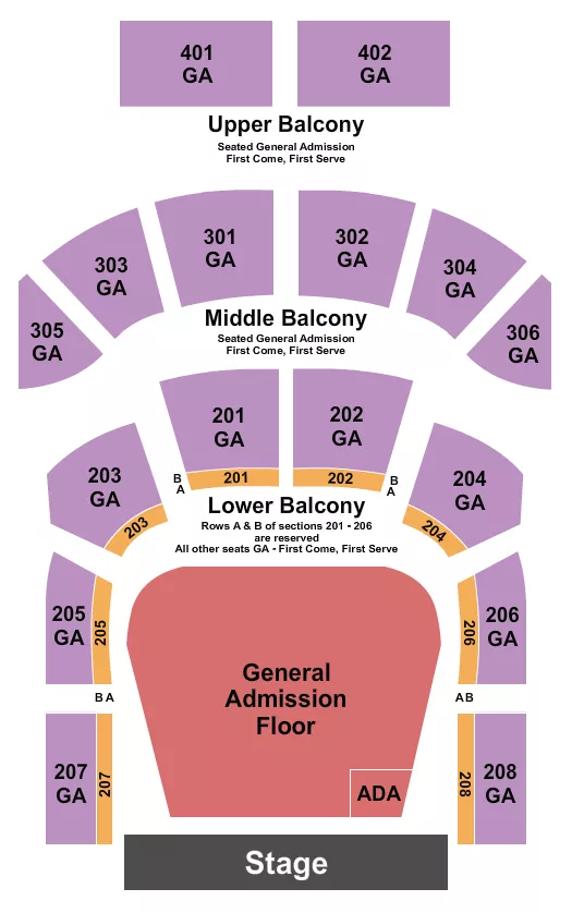 THE TABERNACLE GA GA FLOOR GA BALCONY RSV FRONT 200S Seating Map Seating Chart