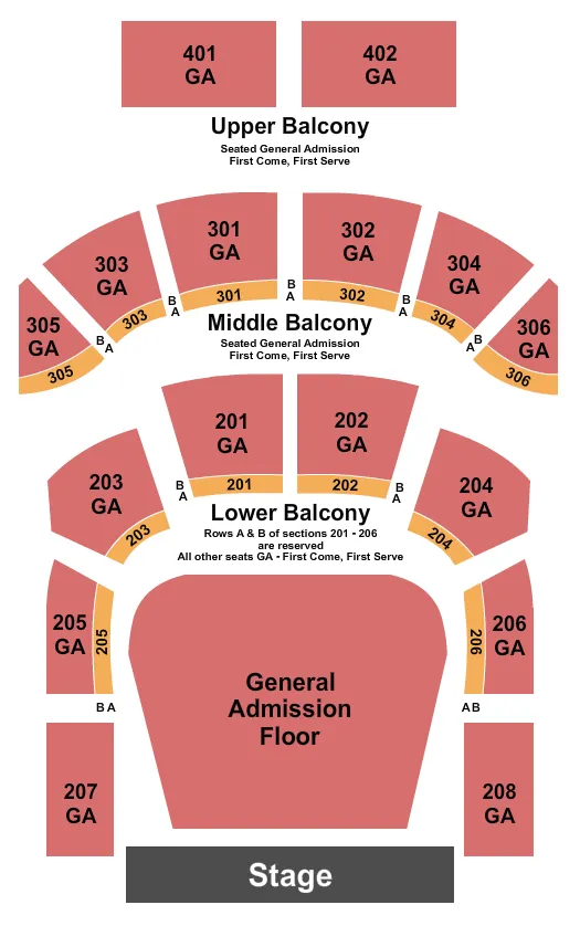 THE TABERNACLE GA 200 300 FRONT ROW RESERVED Seating Map Seating Chart