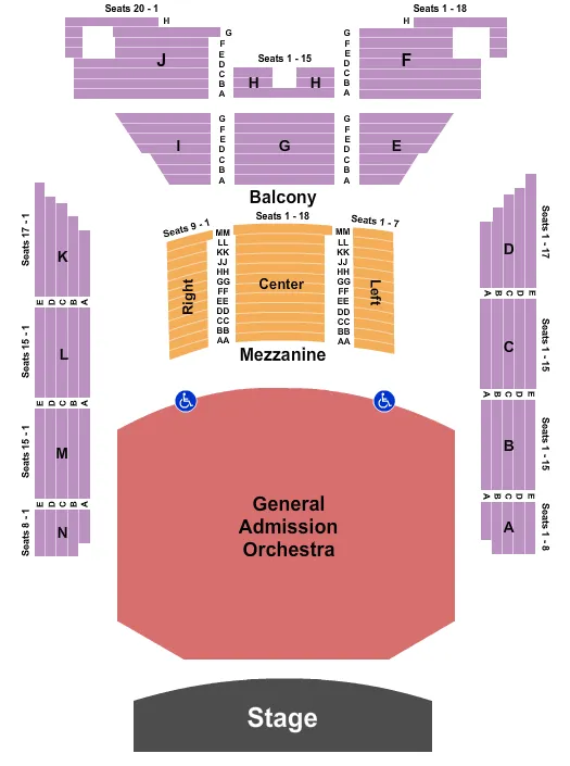 THOMAS WOLFE AUDITORIUM AT HARRAHS CHEROKEE CENTER ENDSTAGE GA ORCH Seating Map Seating Chart