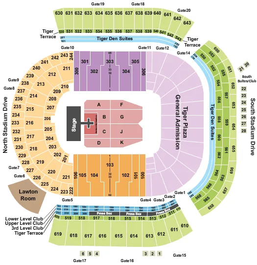 TIGER STADIUM BATON ROUGE BAYOU COUNTY SUPERFEST Seating Map Seating Chart