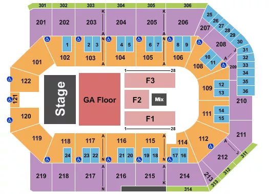 TOYOTA ARENA ONTARIO ENDSTAGE GA FLOOR 3 Seating Map Seating Chart