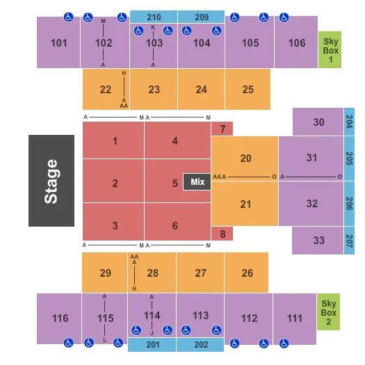 EVENT CENTER AT TURNING STONE RESORT CASINO END STAGE Seating Map Seating Chart