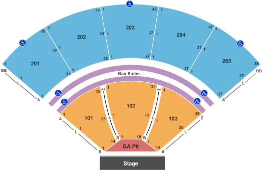 MERCEDES BENZ AMPHITHEATER END STAGE PIT Seating Map Seating Chart