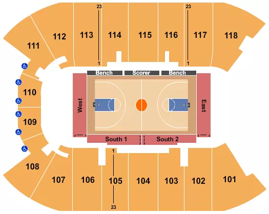 UBC DOUG MITCHELL THUNDERBIRD SPORTS CENTRE BASKETBALL Seating Map Seating Chart