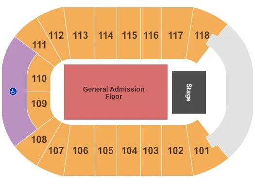UBC DOUG MITCHELL THUNDERBIRD SPORTS CENTRE END STAGE GA FLOOR Seating Map Seating Chart