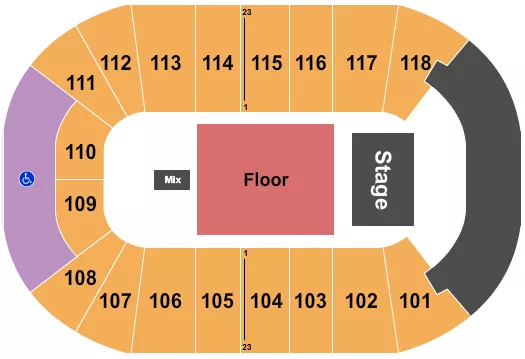 UBC DOUG MITCHELL THUNDERBIRD SPORTS CENTRE ENDSTAGE GA FLOOR 2 Seating Map Seating Chart