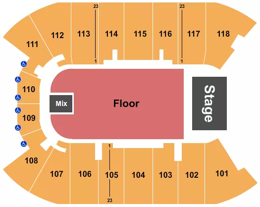 UBC DOUG MITCHELL THUNDERBIRD SPORTS CENTRE ENDSTAGE GA FLOOR 3 Seating Map Seating Chart