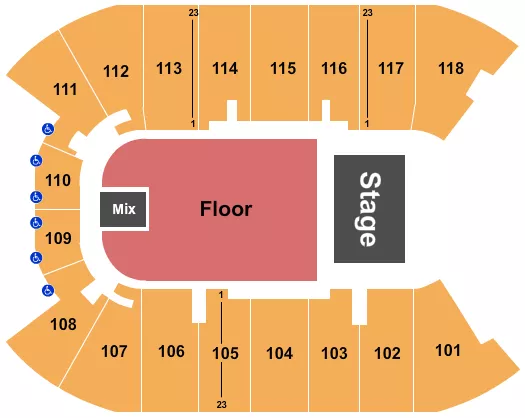 UBC DOUG MITCHELL THUNDERBIRD SPORTS CENTRE ENDSTAGE GA FLOOR 4 Seating Map Seating Chart