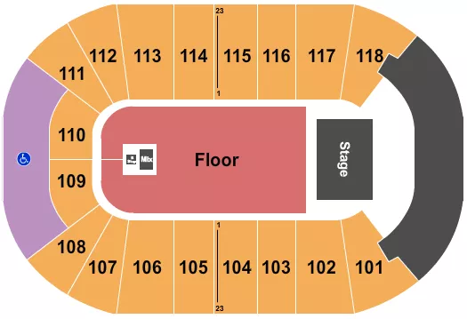 UBC DOUG MITCHELL THUNDERBIRD SPORTS CENTRE ENDSTAGE GA FLOOR W B STAGE Seating Map Seating Chart