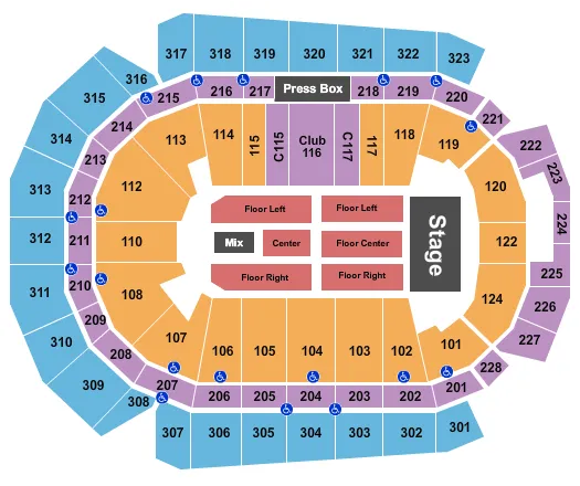 CASEYS CENTER END STAGE Seating Map Seating Chart