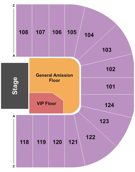 WILLIAM R JOHNSON COLISEUM ENDSTAGE GA FLOOR Seating Map Seating Chart