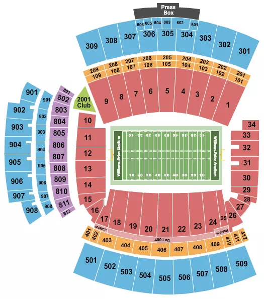 WILLIAMS BRICE STADIUM FOOTBALL Seating Map Seating Chart